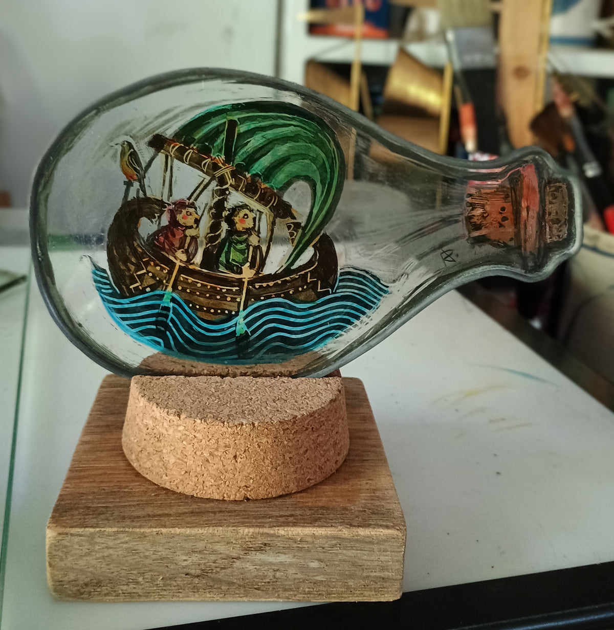 Ship in a Bottle - hand-crafted stained glass by Rhiannon Powell
