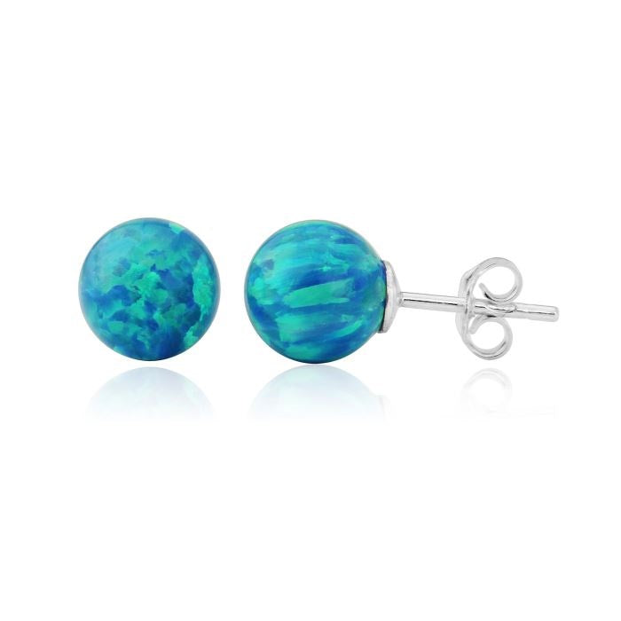 Aqua Opal Bead 6mm Stud Earrings