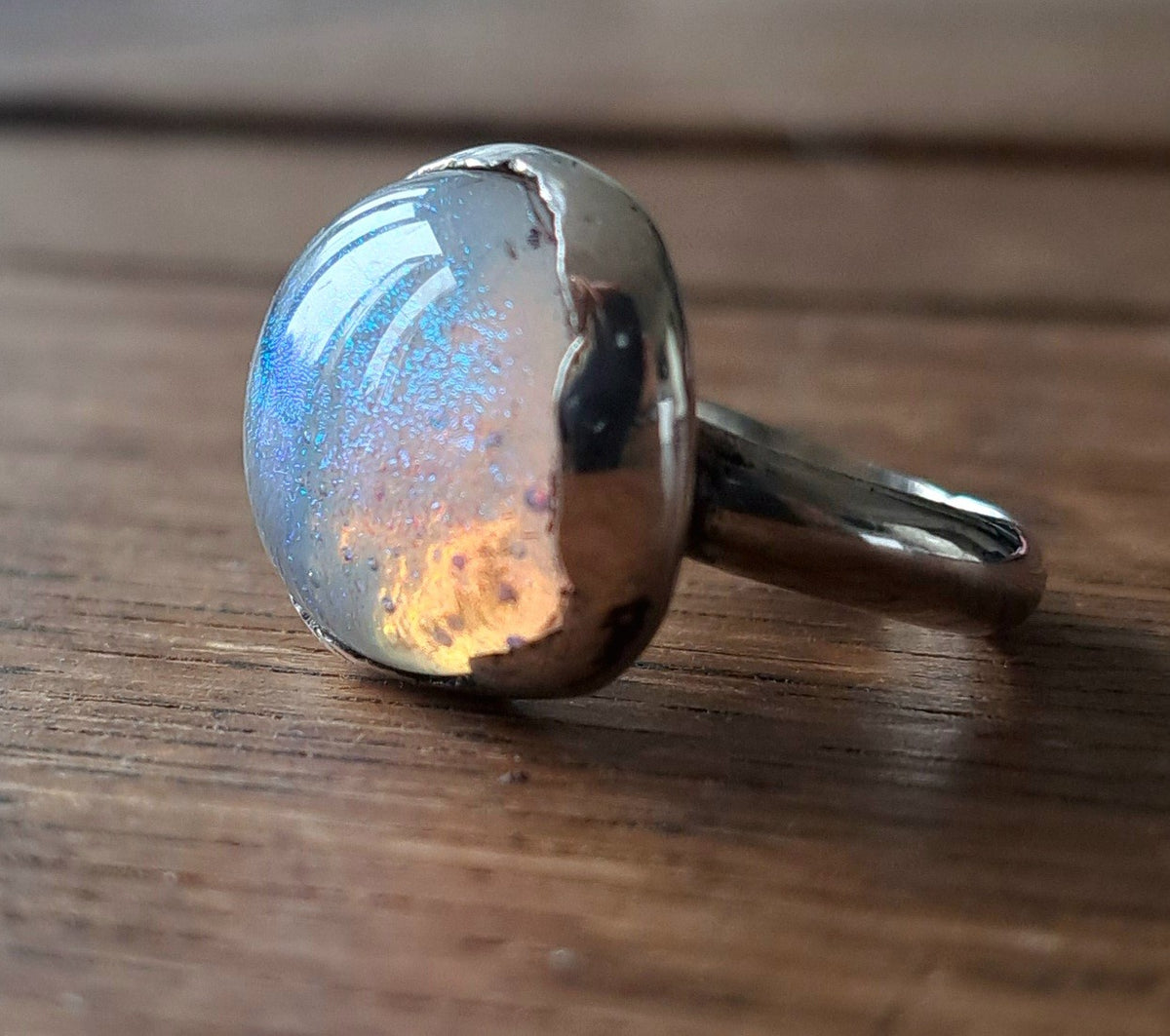 White Opalescent Statement Ring by Suzanne Raffellini