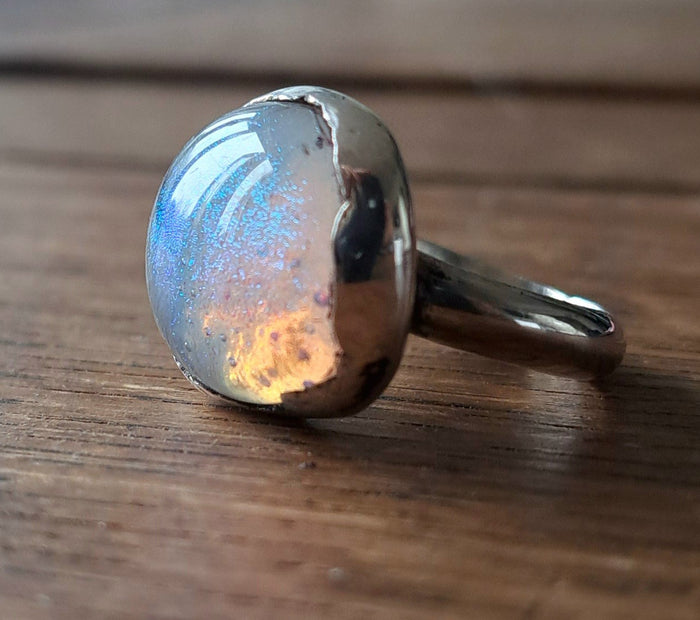 White Opalescent Statement Ring by Suzanne Raffellini