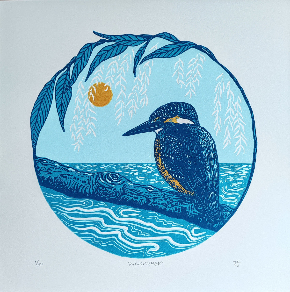Kingfisher - Linocut by Tamsin Jolly