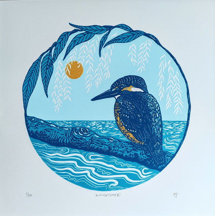 Kingfisher - Linocut by Tamsin Jolly