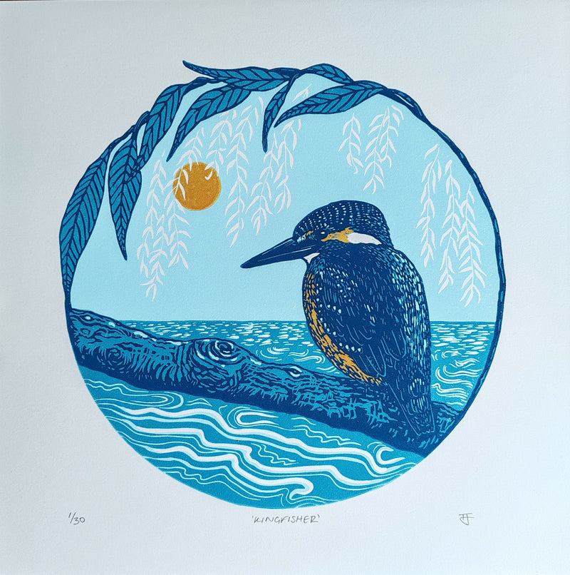 Kingfisher - Linocut by Tamsin Jolly