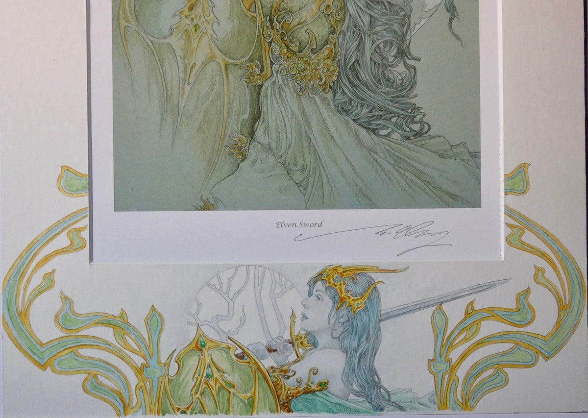 'The Elven Sword' - print with hand-drawn detailing on mount by Ed Org