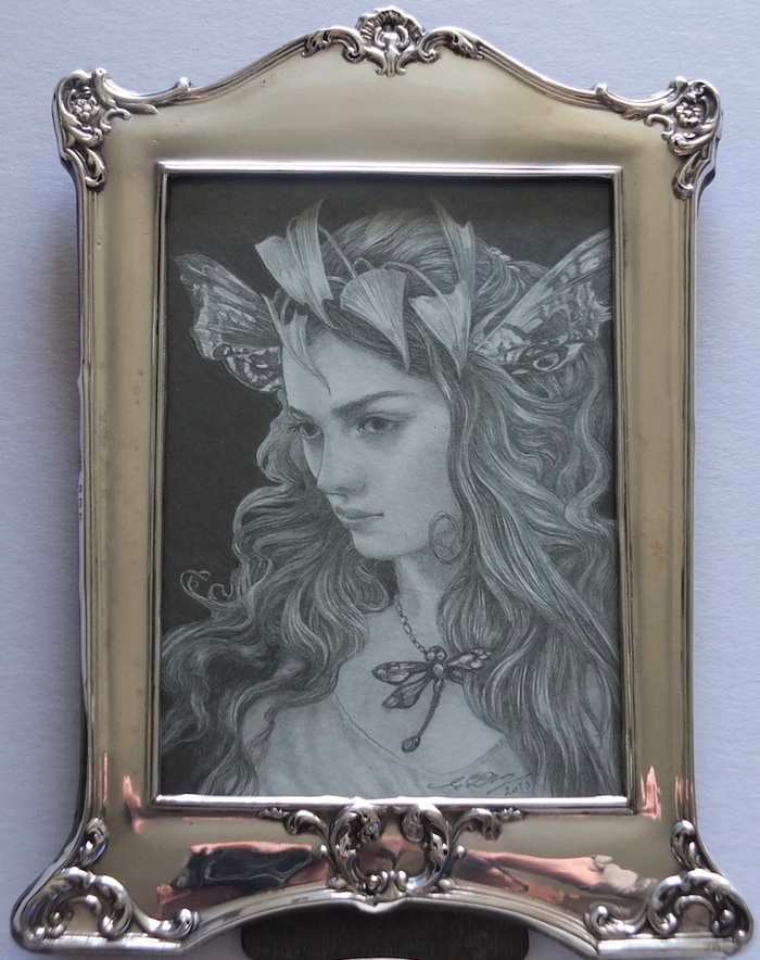 The Fae - Original Pencil Drawing in Silver Frame by Ed Org