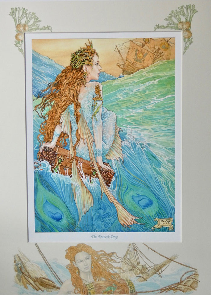'The Peacock Deep' - no 1 signed limited edition print with hand-drawn detailing on mount by Ed Org 