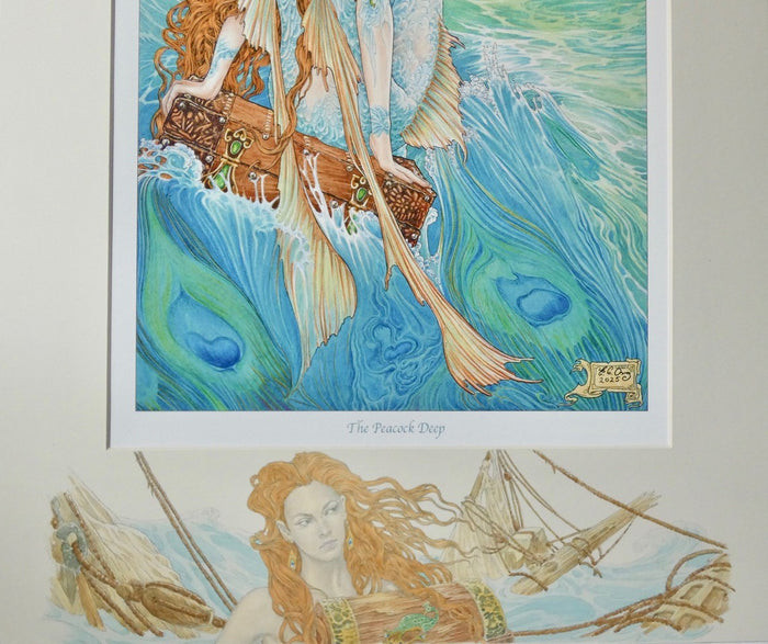 'The Peacock Deep' - no 1 signed limited edition print with hand-drawn detailing on mount by Ed Org