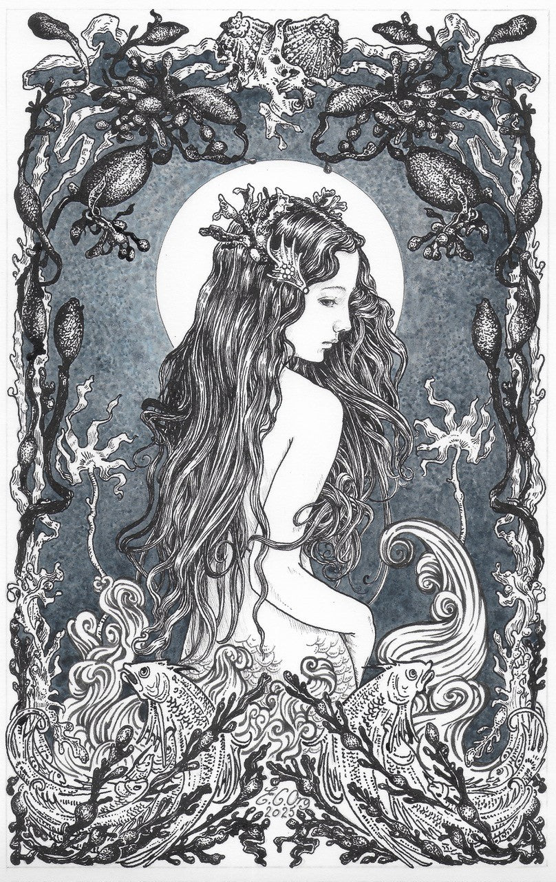 The Sea Fairy - Original Pen & Ink Drawing by Ed Org