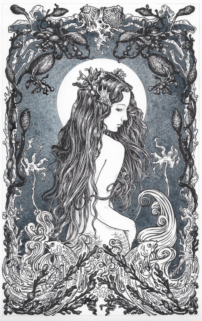 The Sea Fairy - Original Pen & Ink Drawing by Ed Org