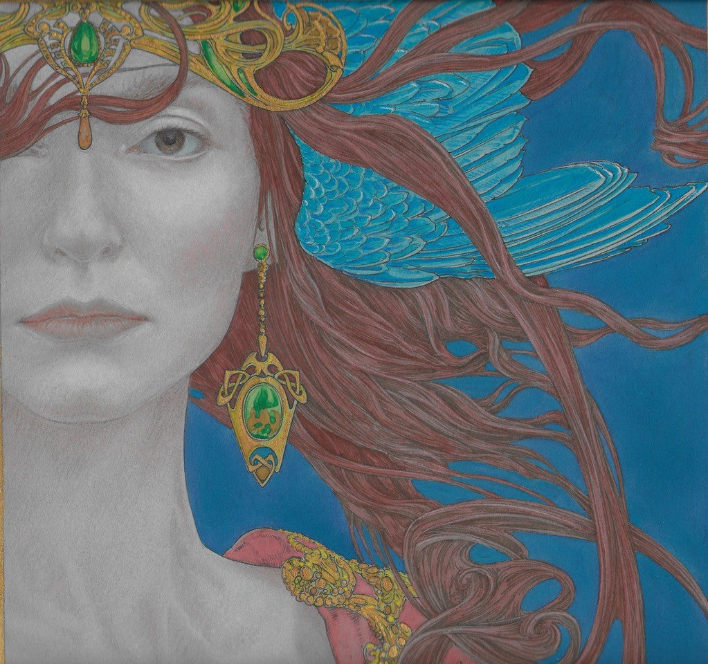 The Winged Muse - Original Pencil, Watercolour & Pastel Painting by Ed Org