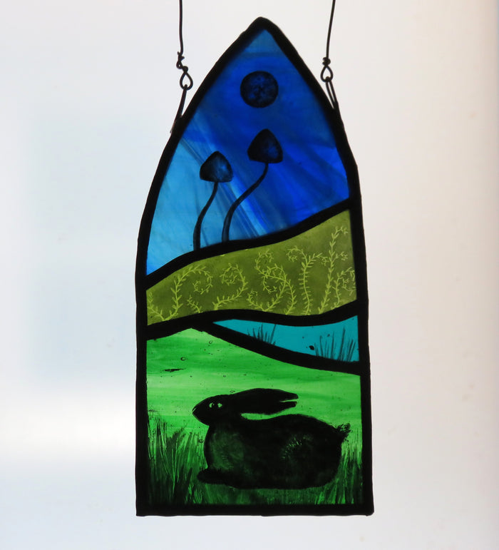 Toadstools - stained glass panel by Debra Eden