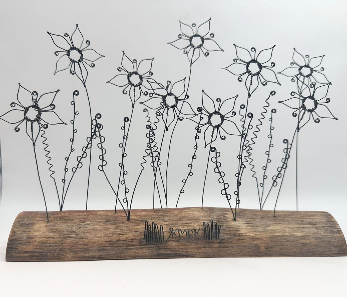 Love-in-a-Mist & Grasses - wire and waxed driftwood scupture by Wild Grey Art (WGA1)