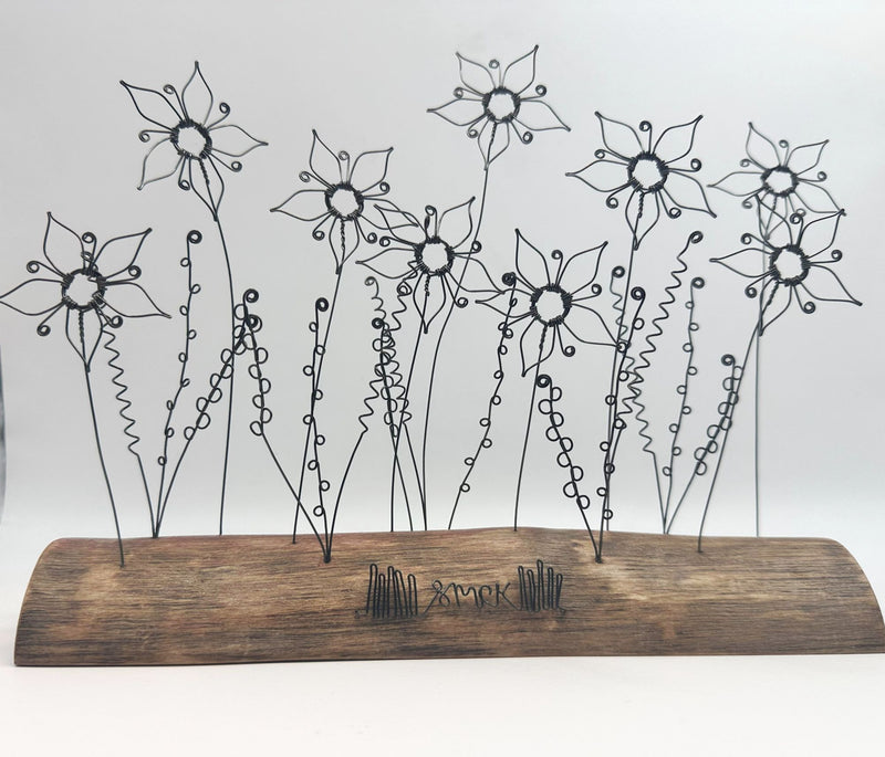 Love-in-a-Mist & Grasses - wire and waxed driftwood scupture by Wild Grey Art (WGA1)