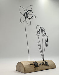 Daffodil & Snowdrops - wire and waxed driftwood scupture by Wild Grey Art (WGA13)