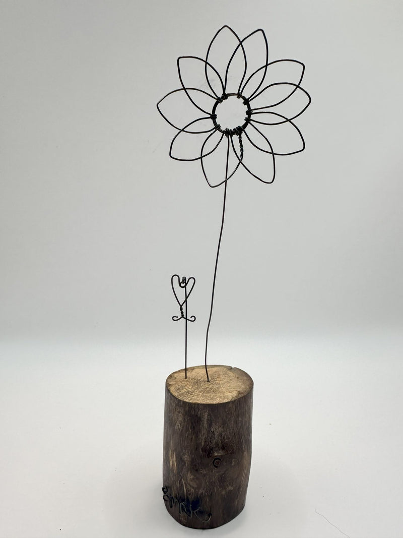 Love-in-a-Mist & Heart - wire and waxed driftwood scupture by Wild Grey Art (WGA15)
