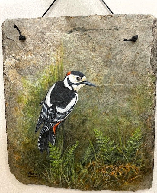 Painting on reclaimed slate by Rosemary Timney