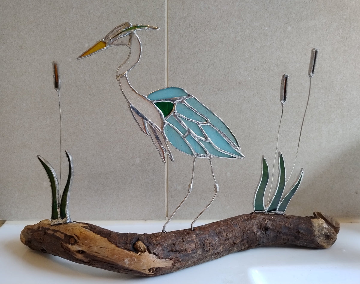 Wading Through the Reeds - stained glass sculpture by Katie Hall