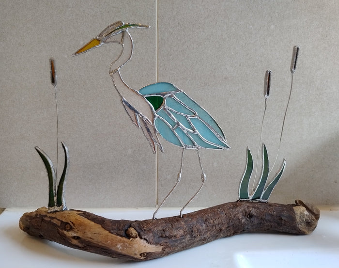 Wading Through the Reeds - stained glass sculpture by Katie Hall