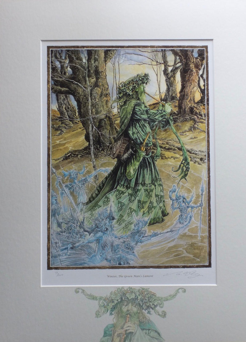 'Winter, The Green Man's Lament' - print with hand-drawn detailing on mount by Ed Org