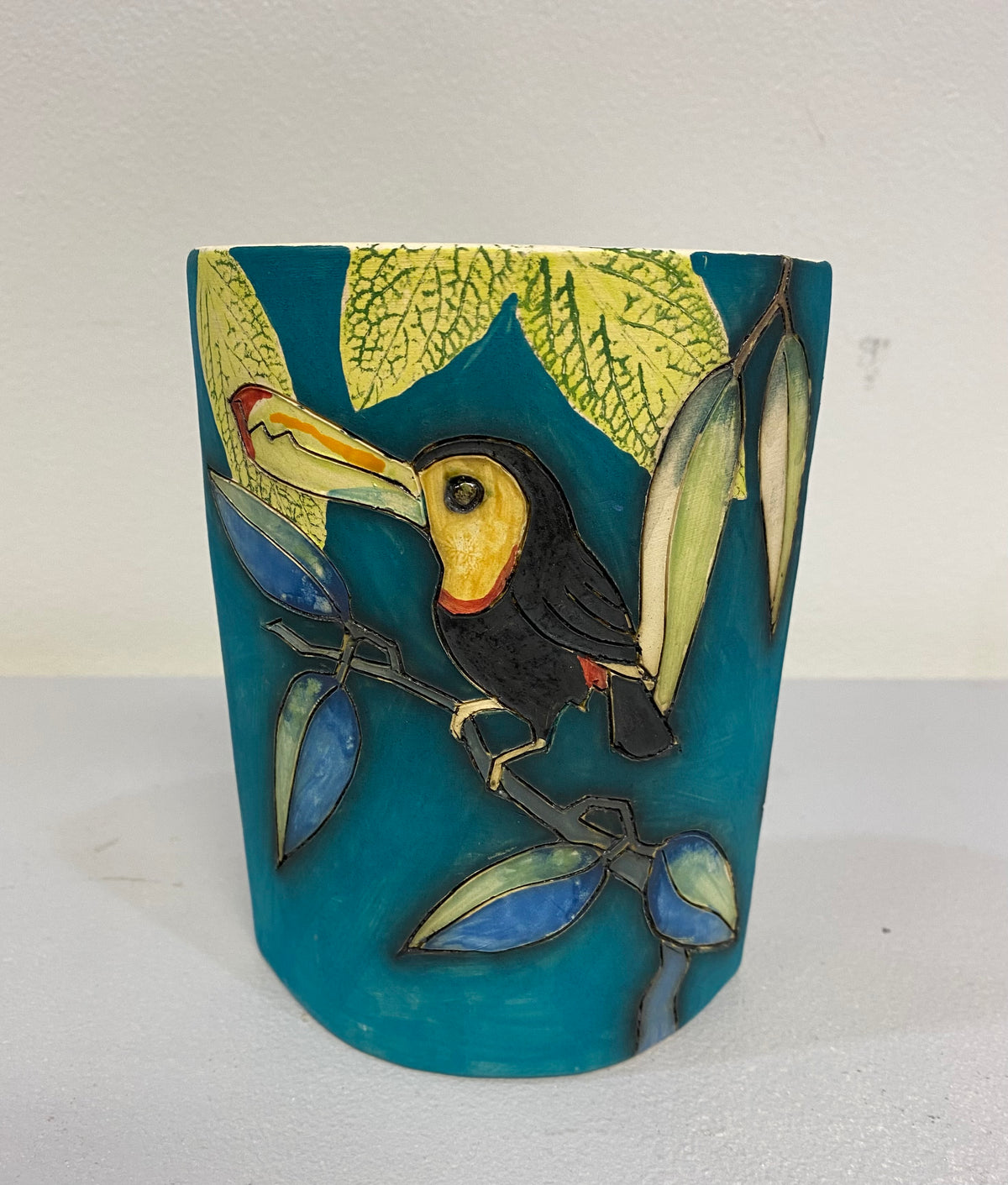 Toucan & Kingfisher Design Slab Vase by Jeanne Jackson