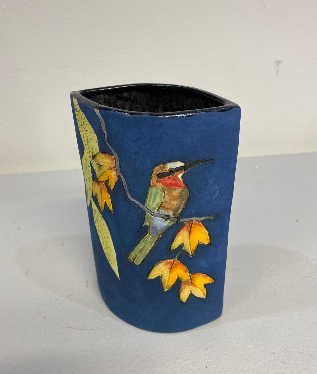 Slab Bird Vase in Blue by Jeanne Jackson