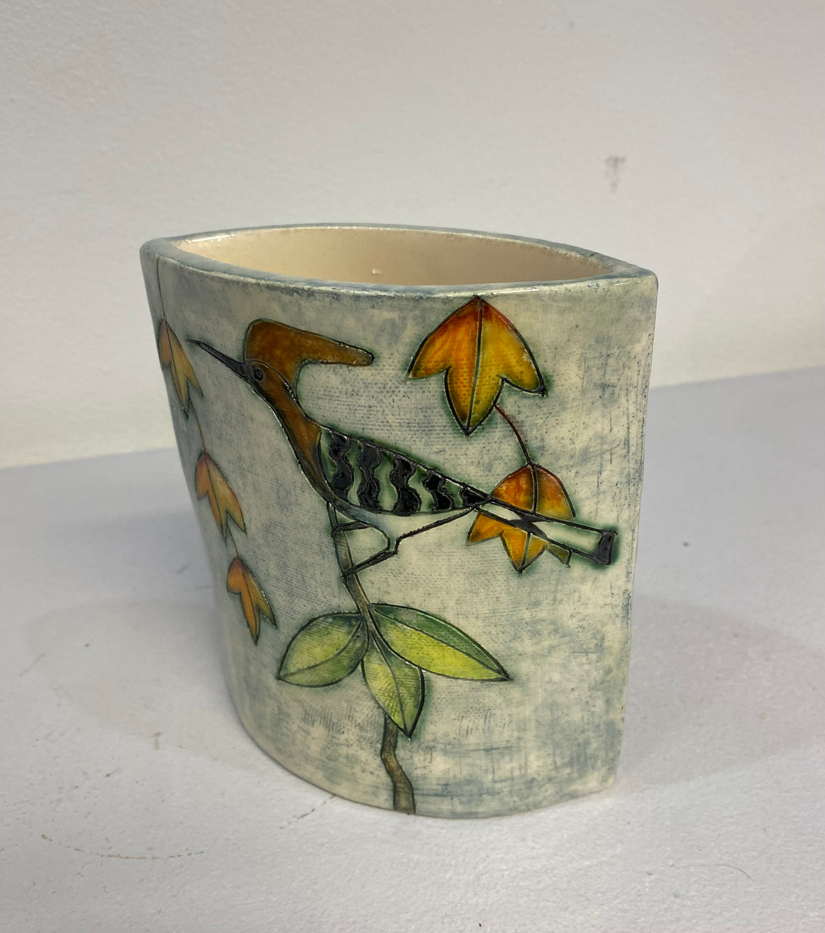 Slab Hoopoe Bird Vase by Jeanne Jackson