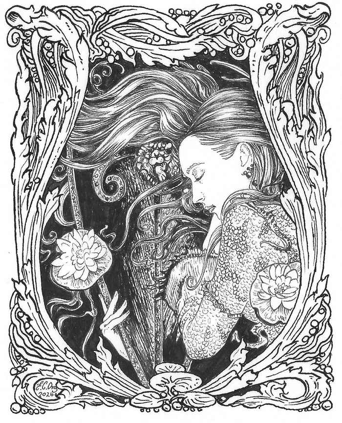 Shieldmaiden - pen and ink by Ed Org