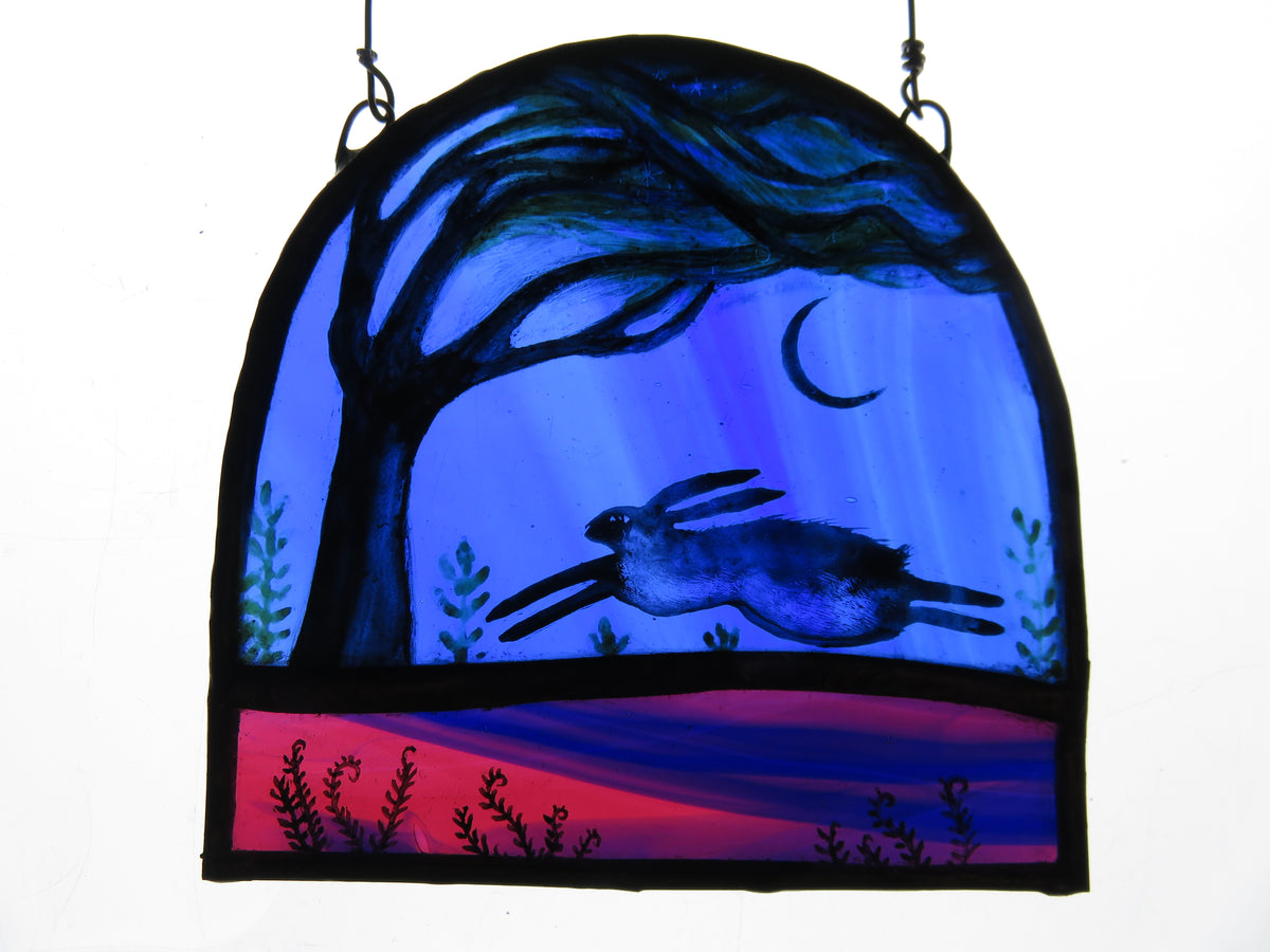 "Windy Hare" - Stained Glass Panel by Debra Eden