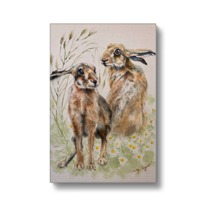 Two Hares by Sally Leggat - Print on Stretched Eco Canvas
