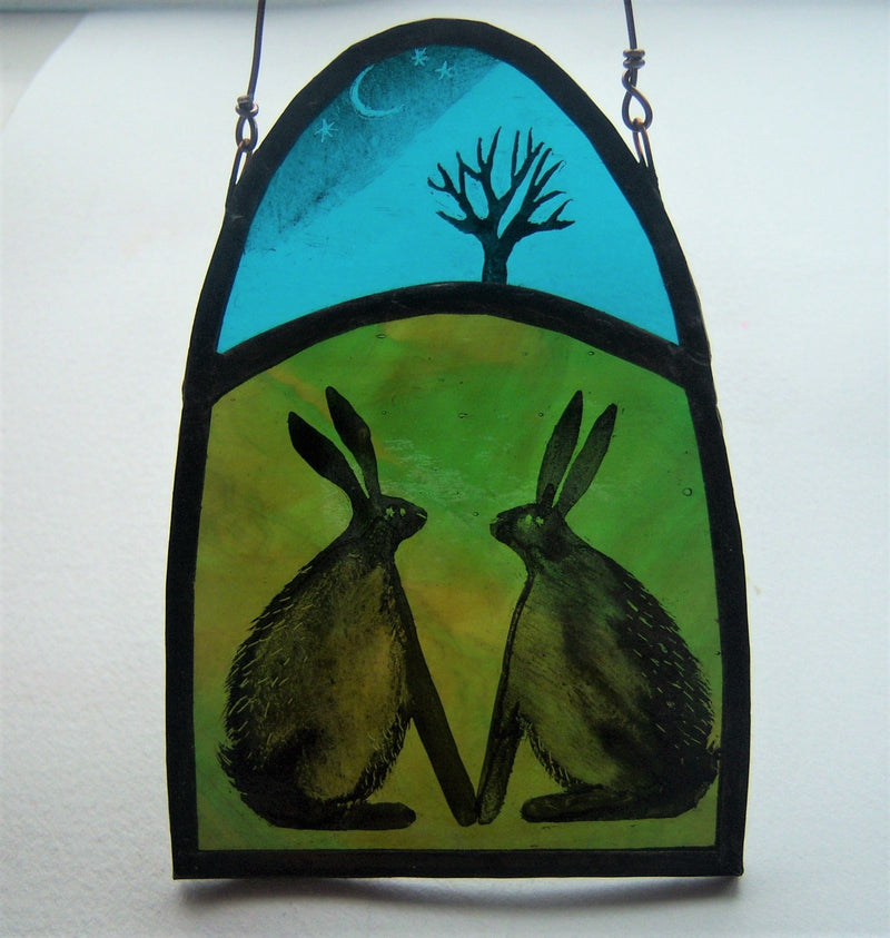 Twilight Love Hares - Glass by Debra Eden