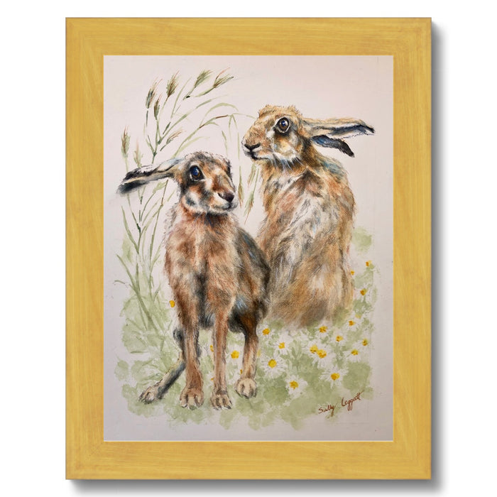 Two Hares by Sally Leggatt - Framed Print