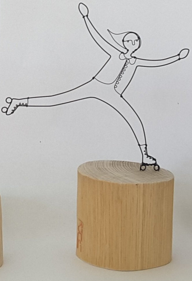 Small Rollerskater - Wire and Wood Sculpture