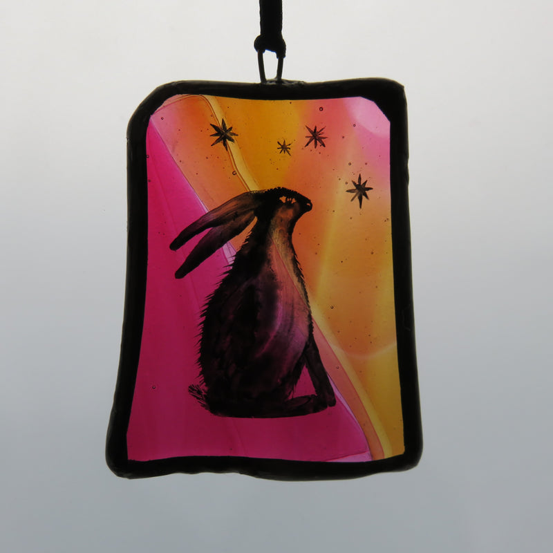 Hare and Stars - Stained glass panel by Debra Eden