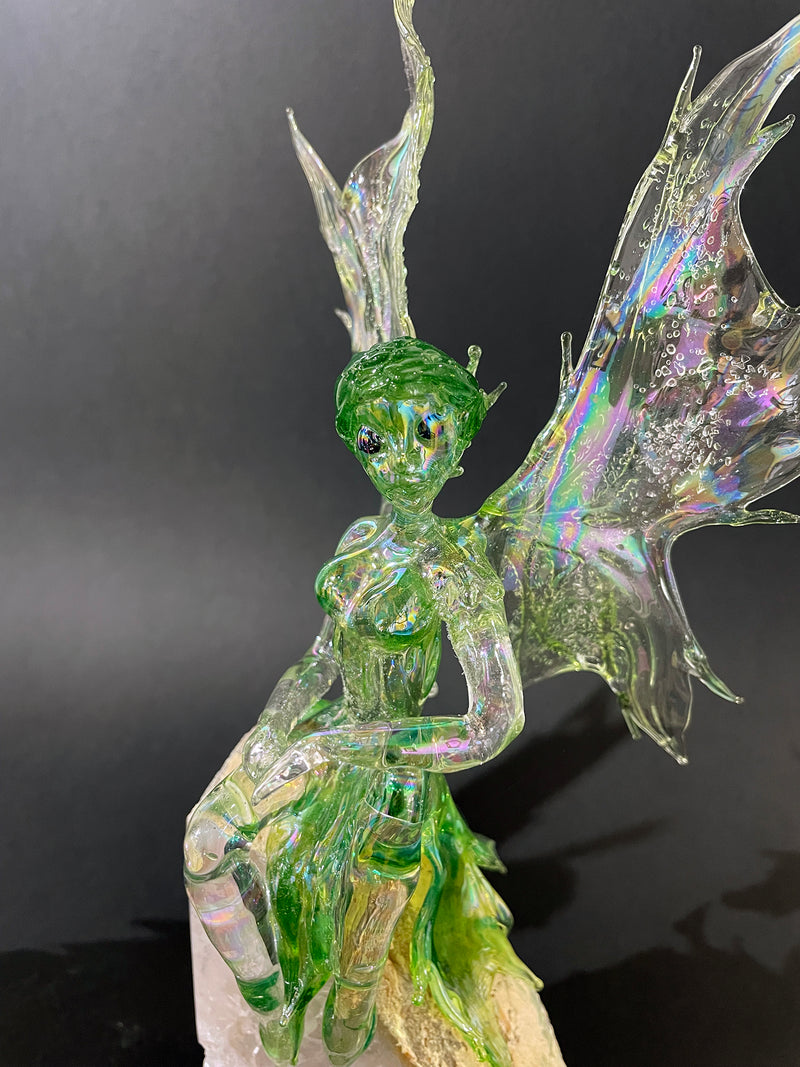 Pair of Glass Fairy Bookends on Quartz by Sandra Young