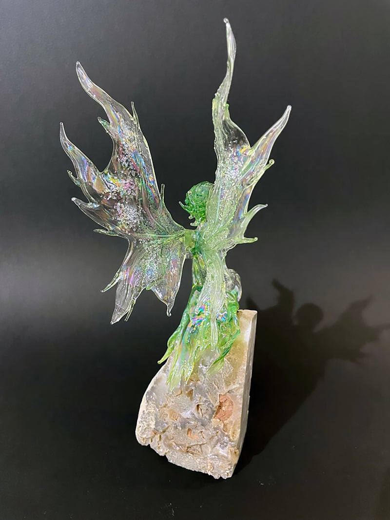 Pair of Glass Fairy Bookends on Quartz by Sandra Young