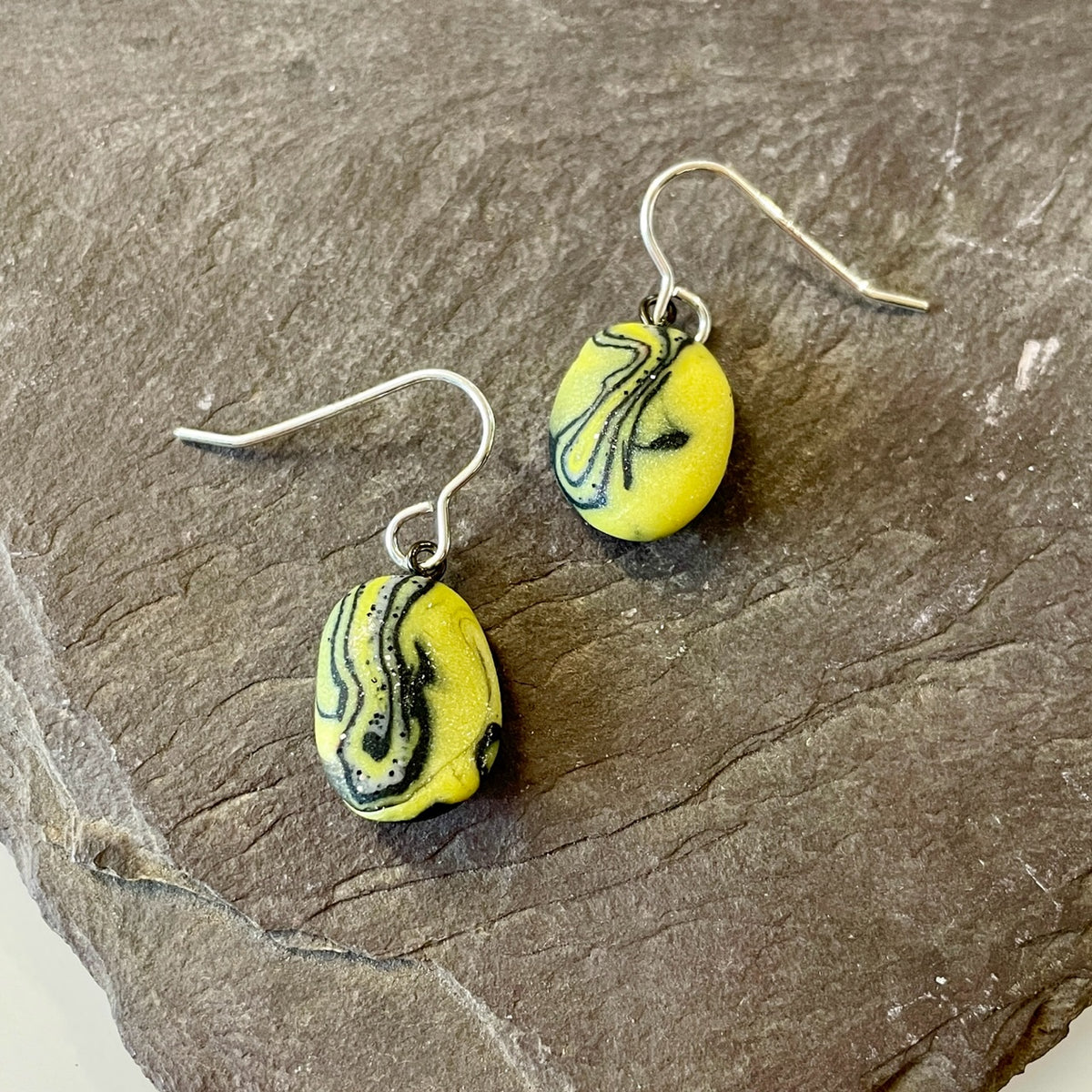 Black and Yellow Pebble earrings By Elaine Christmas 