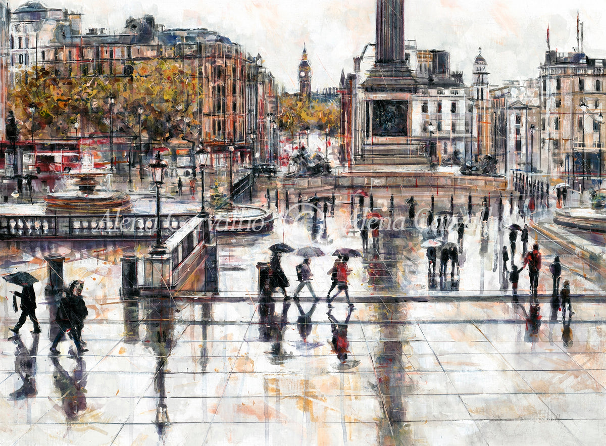 Autumn Rain, Trafalgar Square by Alena Carvalho