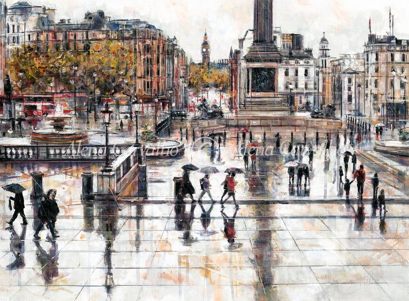 Autumn Rain, Trafalgar Square by Alena Carvalho