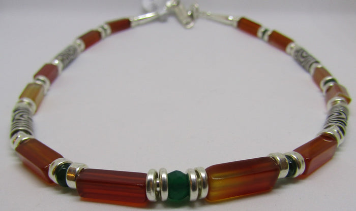 Red Cornelian and Green Onyx Necklace by Anne Farag