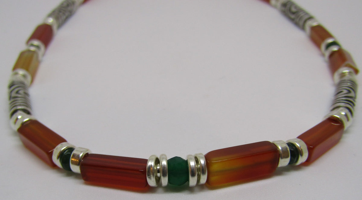 Red Cornelian and Green Onyx Necklace by Anne Farag