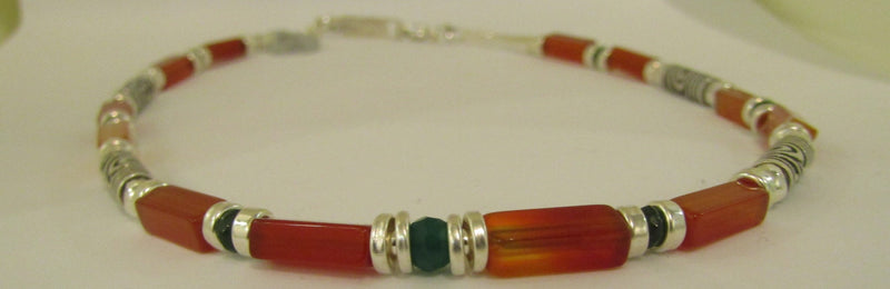 Red Cornelian and Green Onyx Necklace by Anne Farag