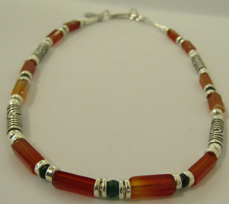 Red Cornelian and Green Onyx Necklace by Anne Farag