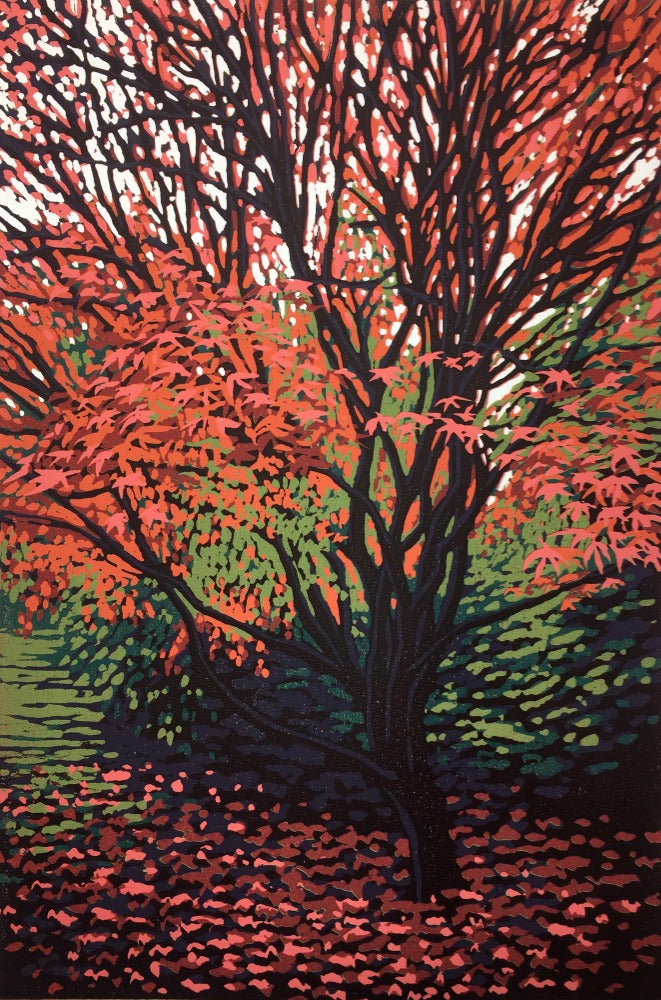"Autumn Acer" Limited Edition Reduction Linocut Print by Alexandra Buckle