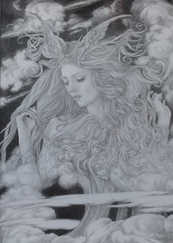 Among the Clouds - Original Drawing by Ed Org