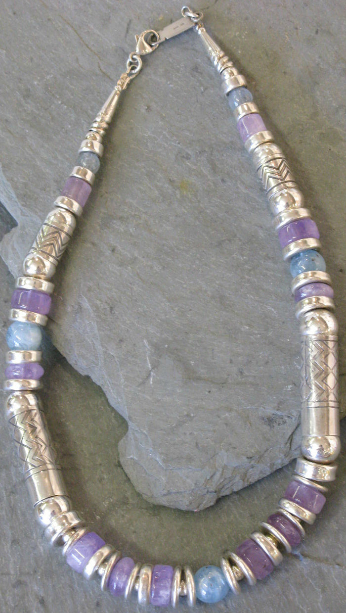 Amethyst & Aquamarine Silver Necklace - Anne Farag