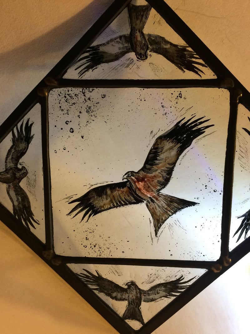 Kites (hawks!), stained glass by Bryan Smith