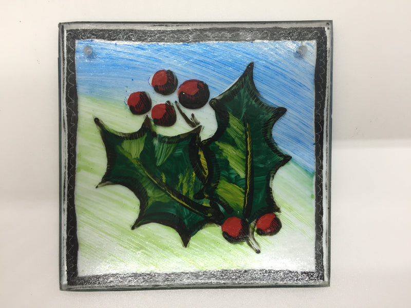 Holly 1, painted stained glass by Bryan Smith