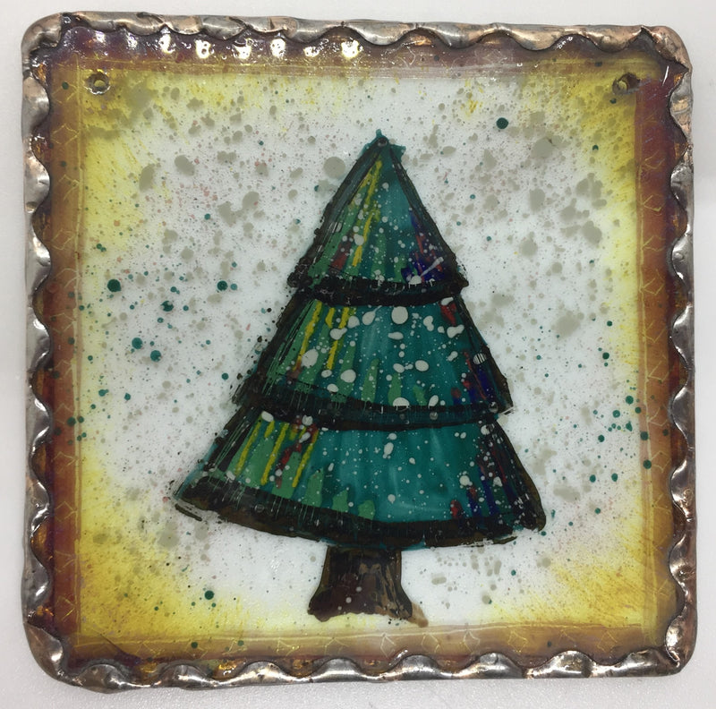 Xmas Tree 1, Painted Copper Foil glass by Bryan Smith
