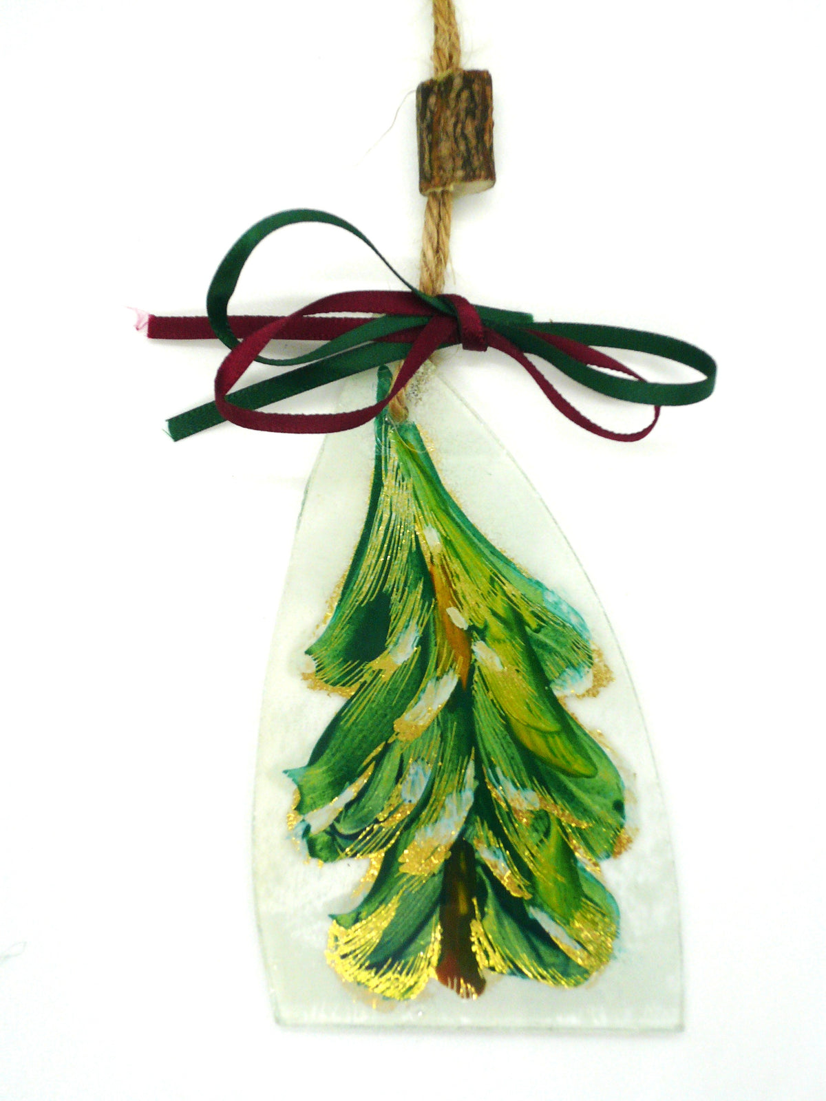Xmas Tree & Wooden Bead - stained glass by Bryan Smith (BJS305)