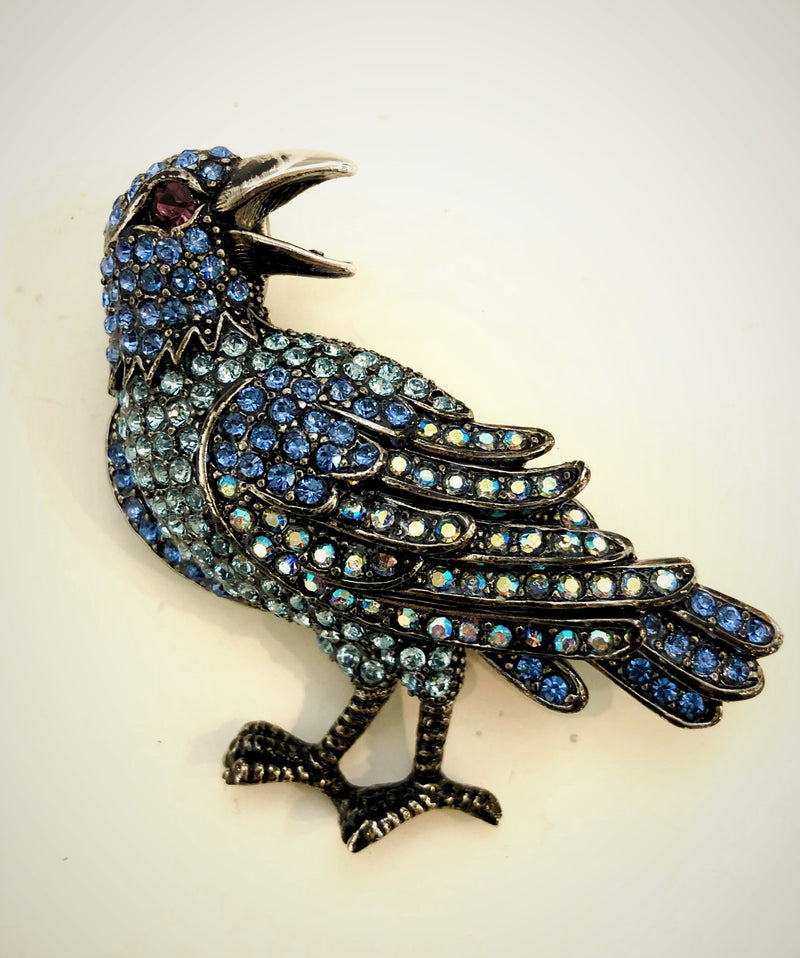Crystal Blue Bird Brooch by Jieun